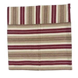 Pottery Barn Red Tan Striped Throw Pillow Cover 18" x 18" Linen Blend Zipper EUC